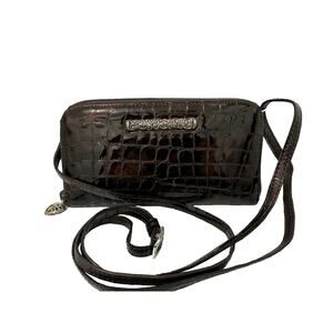 BRIGHTON Brown Cher Croc Patent Leather Clutch Organizer Wallet Crossbody